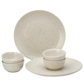 Hand Painted Ceramic Stoneware Dinner Set - Pack Of 6 Pcs, Ivory White | 2 Dinner Plates, 10.6 Inch Each + 4 Salad Bowl, 180ml Each - Microwave & Dishwasher Safe | Crockery Set For Dining & Gifting